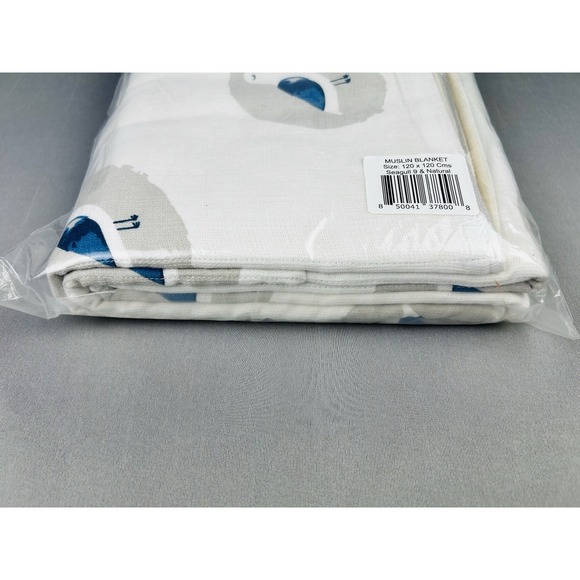 Laas 100%‎ Organic Cotton Muslin Blanket Seagulls NEW 120cm NIP - Picture 5 of 8